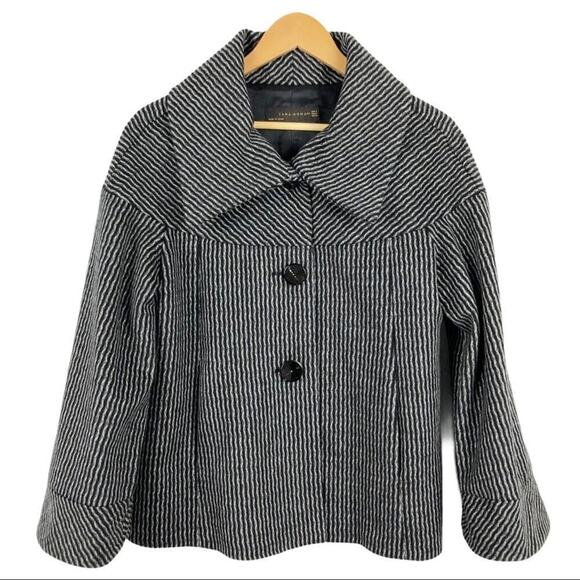 Zara wool retro jacket with big buttons gray and black pattern, wide sleeves  M - Picture 1 of 16